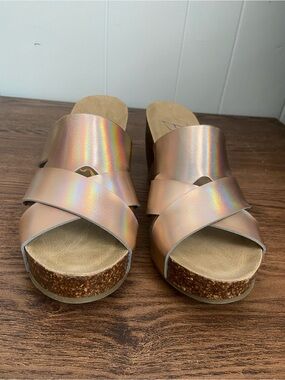 Blowfish Iridescent Rose Gold Wedge Slides